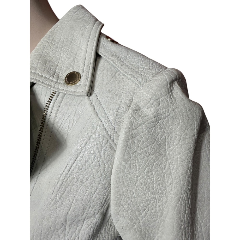 BCBGMAXAZRIA  Leather Moto Jacket Gold Hardware White XS - Picture 3 of 9